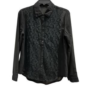 Papermoon Stitch Fix Black Sheer Lace Office Church Career Blouse Y2K Sz S